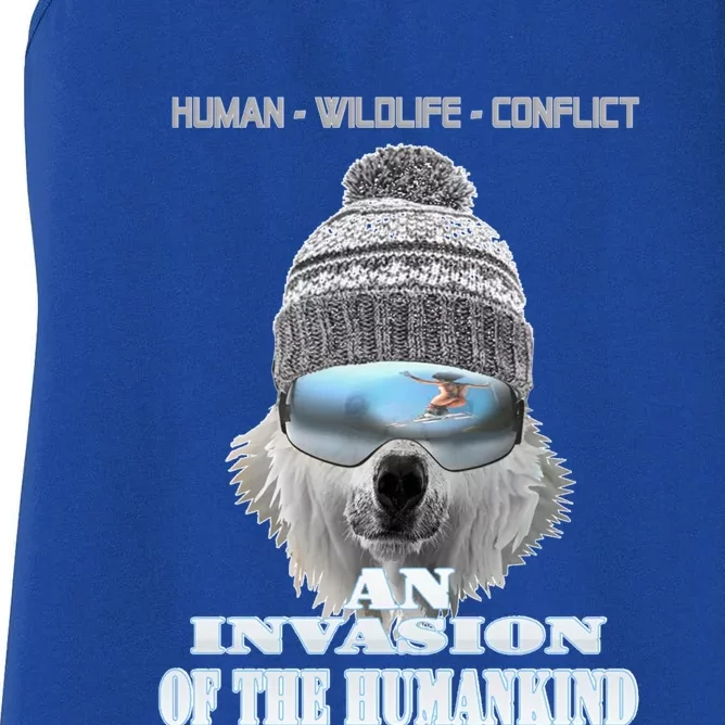 Funny Hu Kind Polar Bear Ski Jumping Wildlife Cool Gift Women's Racerback Tank