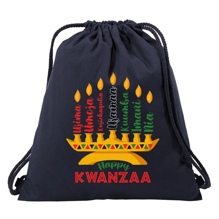 Funny Happy Kwanzaa Kinara Seven Candles Principles Of Kwanzaa Drawstring Bag