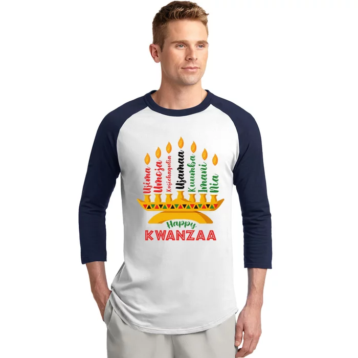 Funny Happy Kwanzaa Kinara Seven Candles Principles Of Kwanzaa Baseball Sleeve Shirt