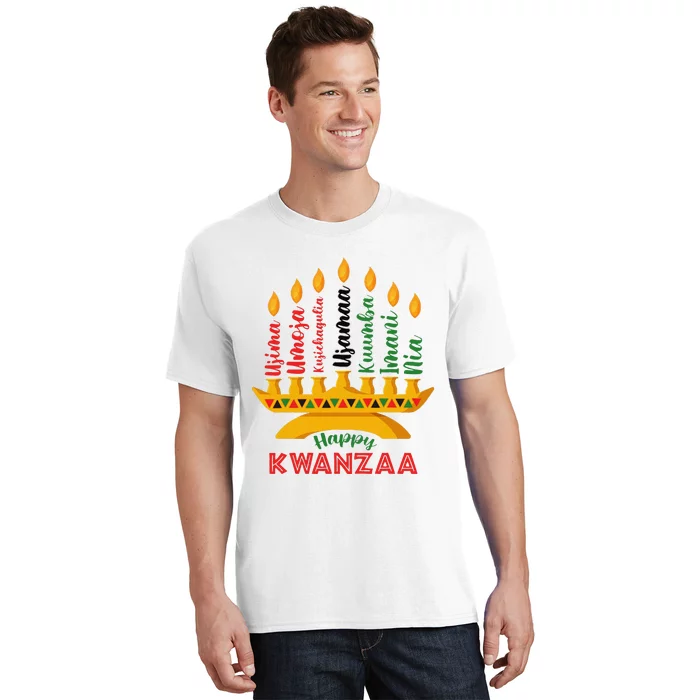 Funny Happy Kwanzaa Kinara Seven Candles Principles Of Kwanzaa T-Shirt