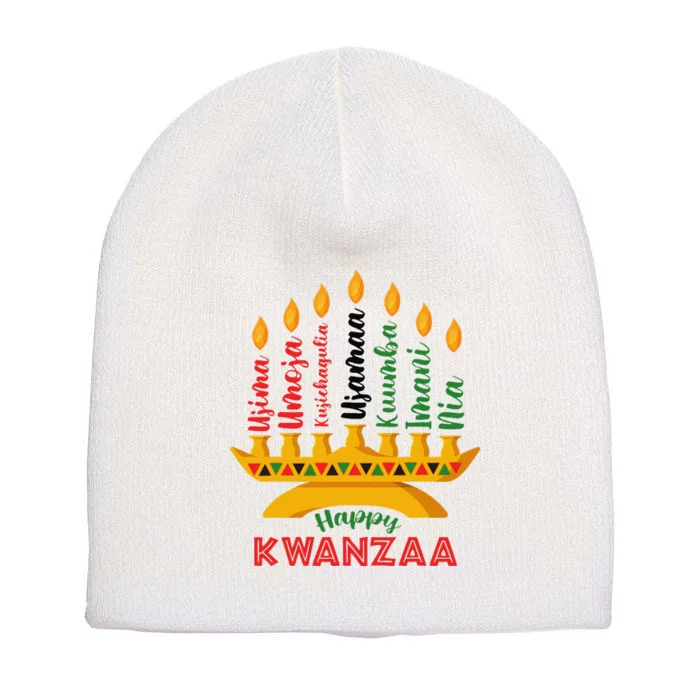 Funny Happy Kwanzaa Kinara Seven Candles Principles Of Kwanzaa Short Acrylic Beanie