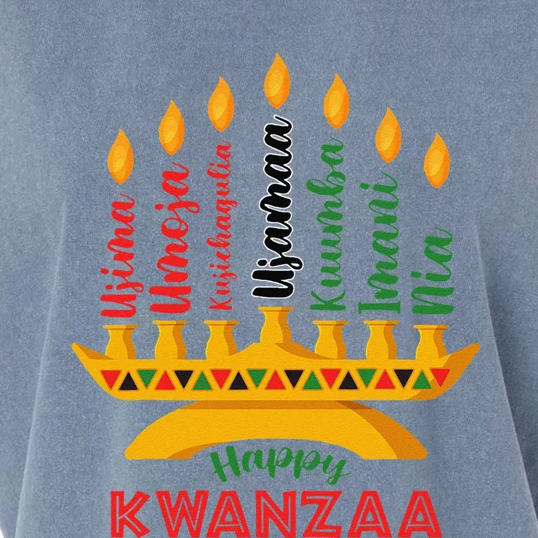 Funny Happy Kwanzaa Kinara Seven Candles Principles Of Kwanzaa Garment-Dyed Women's Muscle Tee