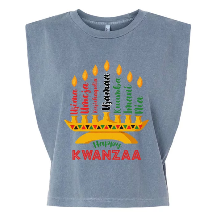 Funny Happy Kwanzaa Kinara Seven Candles Principles Of Kwanzaa Garment-Dyed Women's Muscle Tee