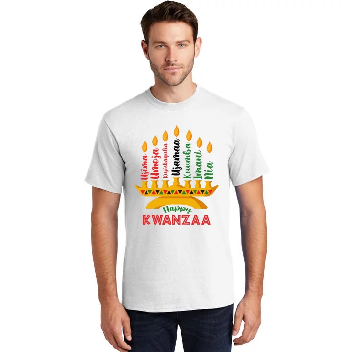 Funny Happy Kwanzaa Kinara Seven Candles Principles Of Kwanzaa Tall T-Shirt