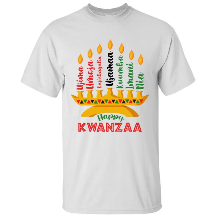 Funny Happy Kwanzaa Kinara Seven Candles Principles Of Kwanzaa Tall T-Shirt