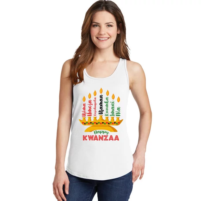 Funny Happy Kwanzaa Kinara Seven Candles Principles Of Kwanzaa Ladies Essential Tank