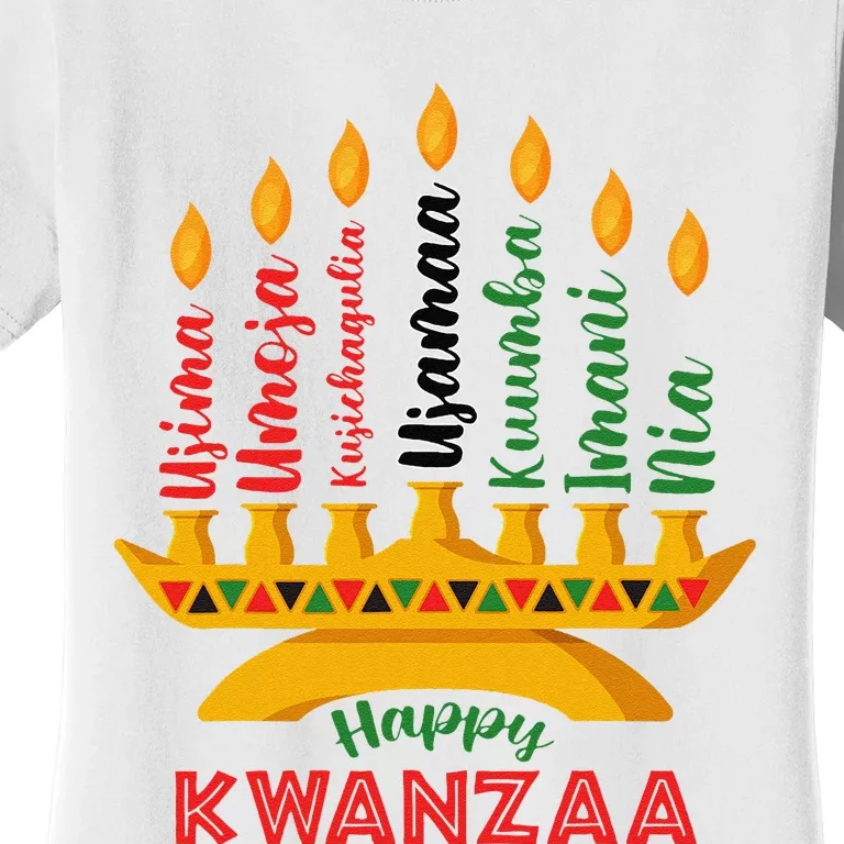 Funny Happy Kwanzaa Kinara Seven Candles Principles Of Kwanzaa Women's T-Shirt