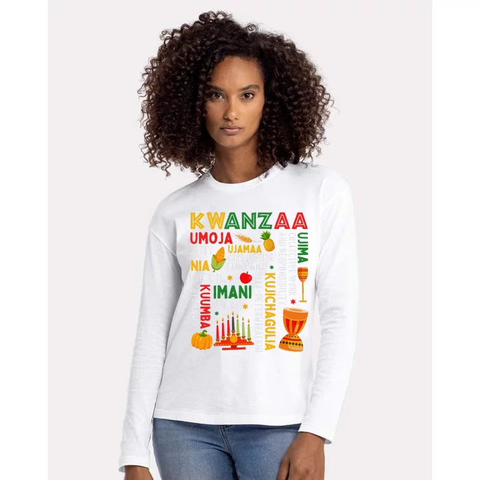 Funny Happy Kwanzaa Seven Principles Of Kwanzaa Womens Cotton Relaxed Long Sleeve T-Shirt