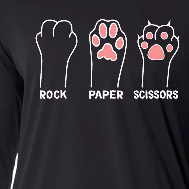 funny Hand Kitten dog Joke Game Rock Paper Scissors cat paws Cooling Performance Long Sleeve Crew