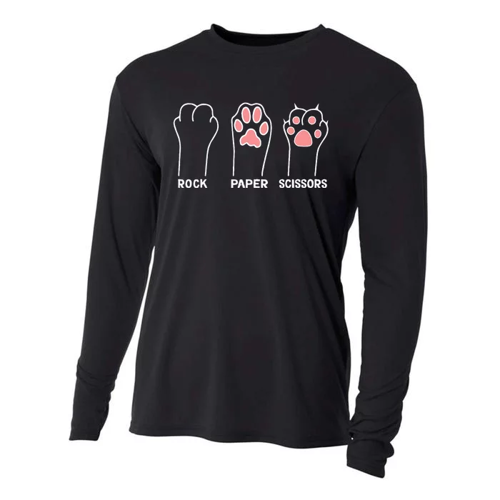 funny Hand Kitten dog Joke Game Rock Paper Scissors cat paws Cooling Performance Long Sleeve Crew