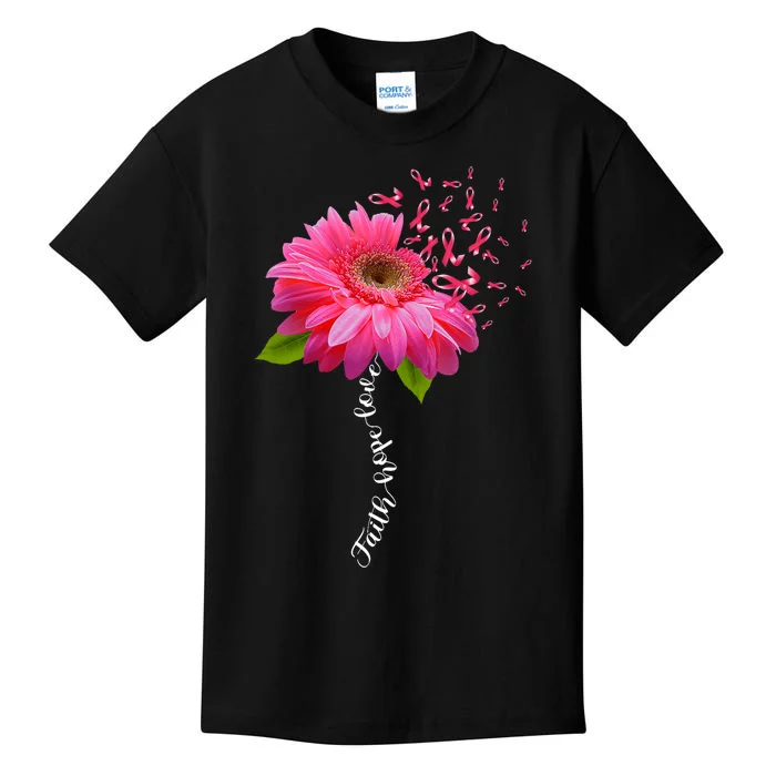 Faith Hope Love Pink Ribbon Daisy Flower Breast Cancer Kids T-Shirt