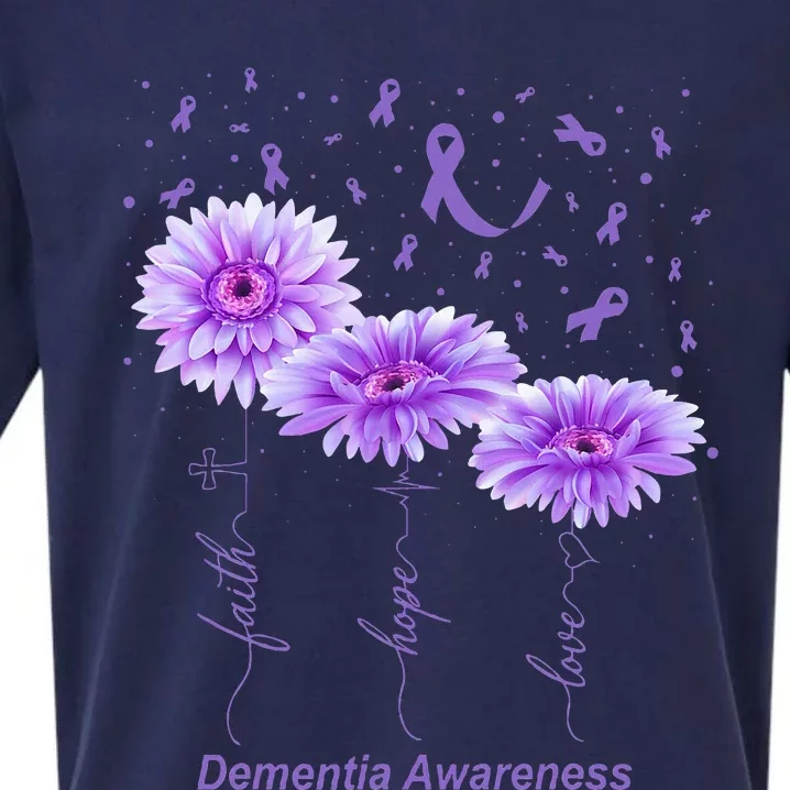 Faith Hope Love Purple Flower Ribbon Dementia Awareness Sueded Cloud Jersey T-Shirt