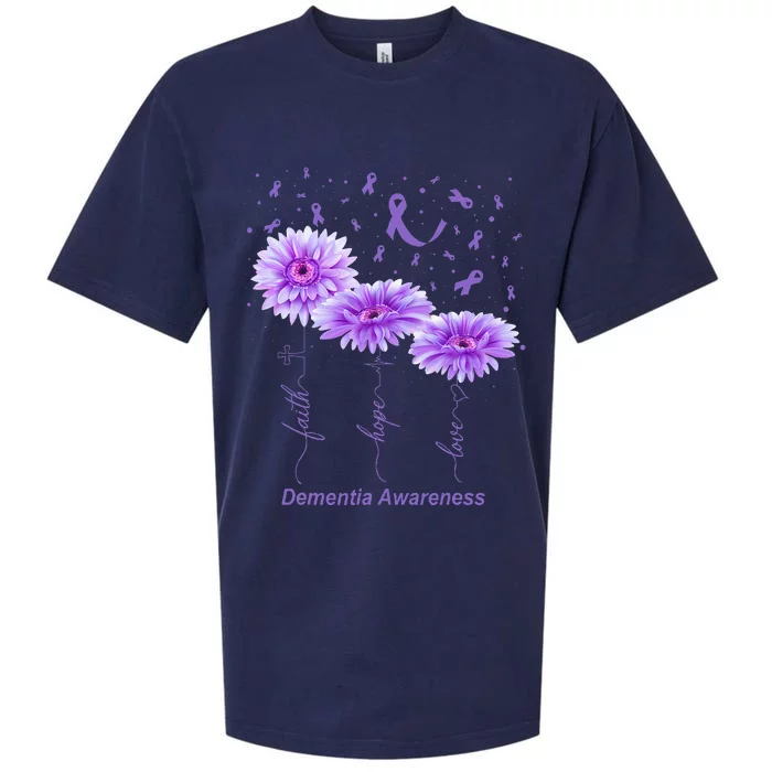 Faith Hope Love Purple Flower Ribbon Dementia Awareness Sueded Cloud Jersey T-Shirt