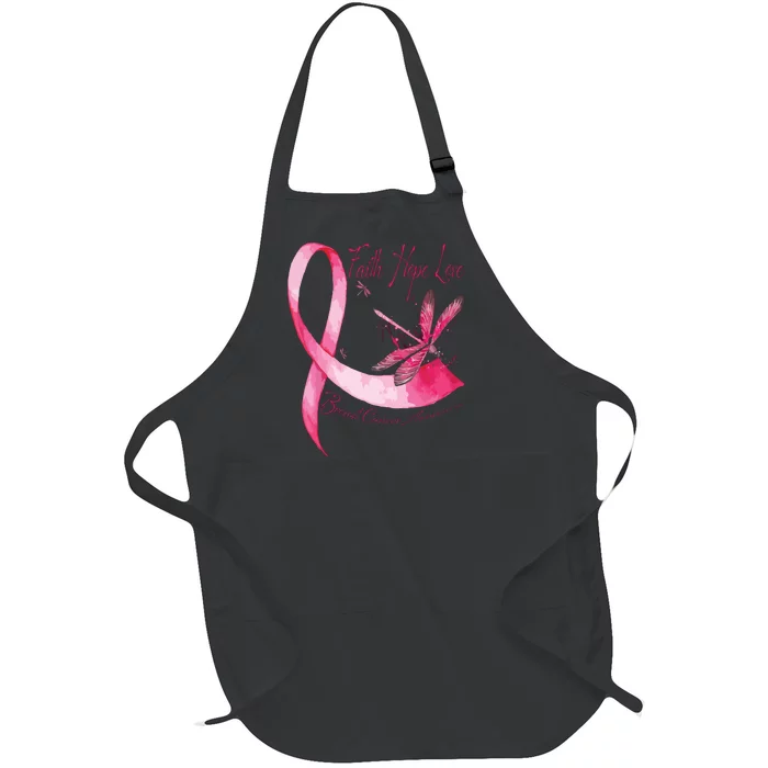 Faith Hope Love Dragonfly Pink Ribbon Breast Cancer Full-Length Apron With Pocket