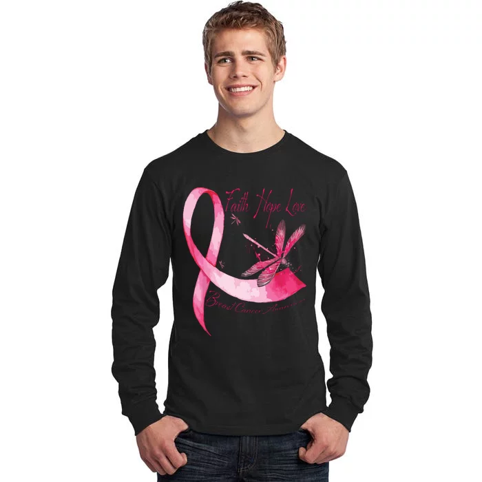 Faith Hope Love Dragonfly Pink Ribbon Breast Cancer Tall Long Sleeve T-Shirt