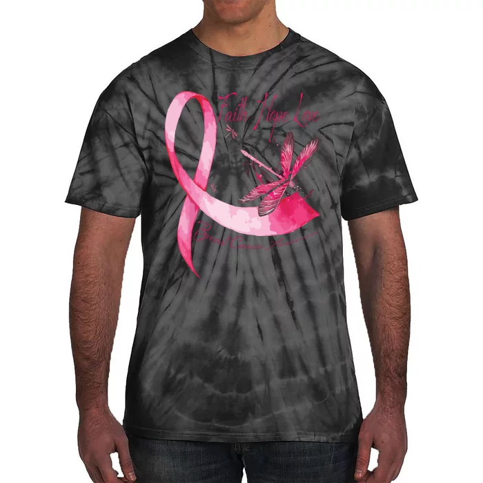 Faith Hope Love Dragonfly Pink Ribbon Breast Cancer Tie-Dye T-Shirt