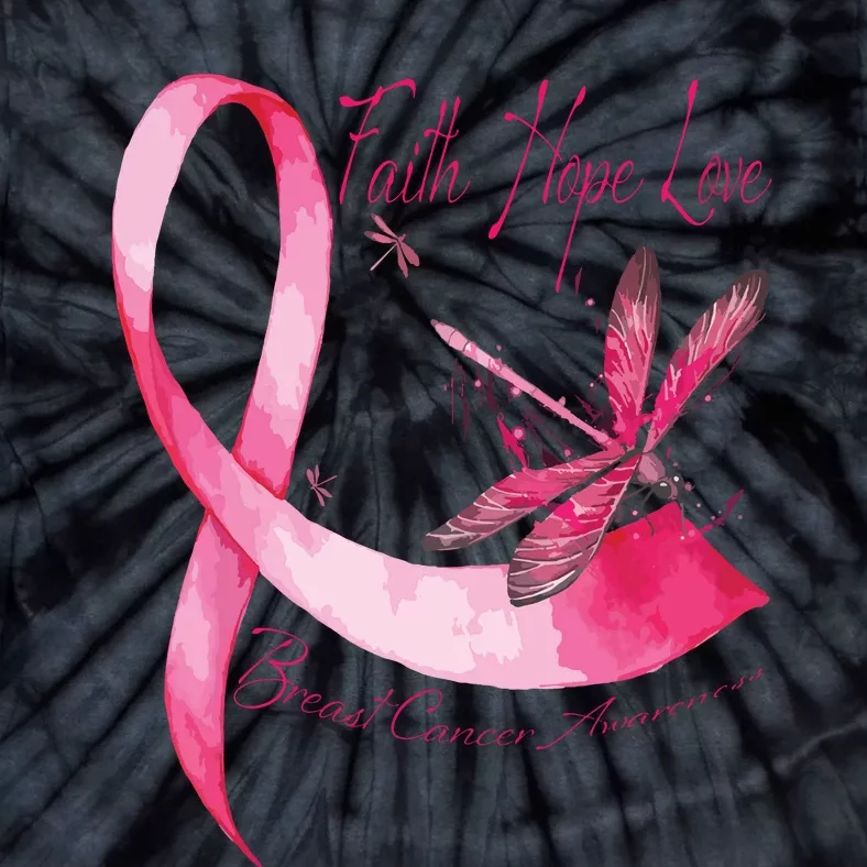 Faith Hope Love Dragonfly Pink Ribbon Breast Cancer Tie-Dye T-Shirt