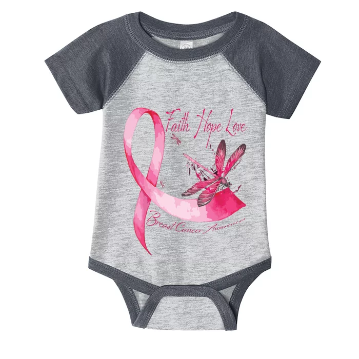 Faith Hope Love Dragonfly Pink Ribbon Breast Cancer Infant Baby Jersey Bodysuit