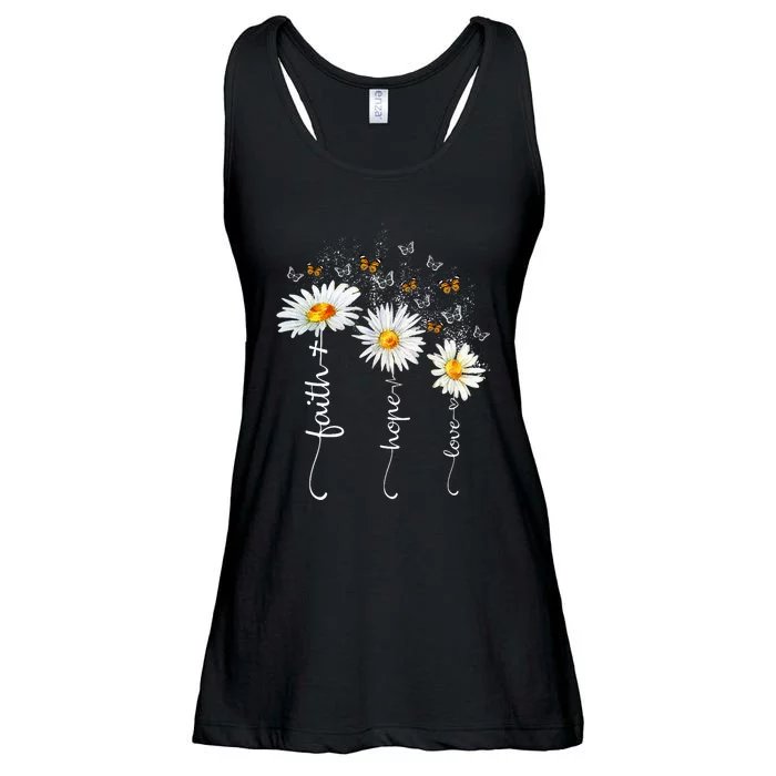 Faith & Hope & Love Butterfly Daisy Chirstian God Religious Ladies Essential Flowy Tank