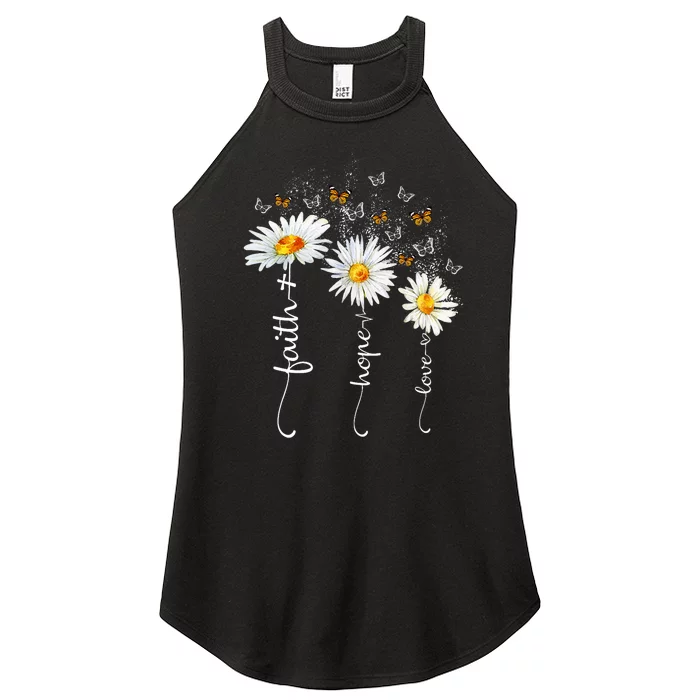 Faith & Hope & Love Butterfly Daisy Chirstian God Religious Women’s Perfect Tri Rocker Tank