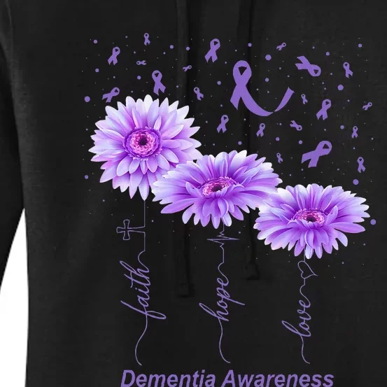 Faith Hope Love Purple Flower Ribbon Dementia Awareness Women's Pullover Hoodie