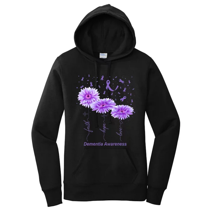 Faith Hope Love Purple Flower Ribbon Dementia Awareness Women's Pullover Hoodie