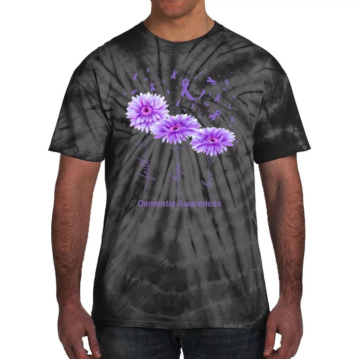 Faith Hope Love Purple Flower Ribbon Dementia Awareness Tie-Dye T-Shirt