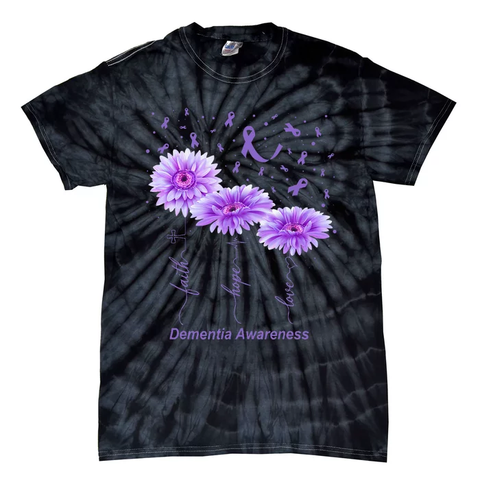 Faith Hope Love Purple Flower Ribbon Dementia Awareness Tie-Dye T-Shirt