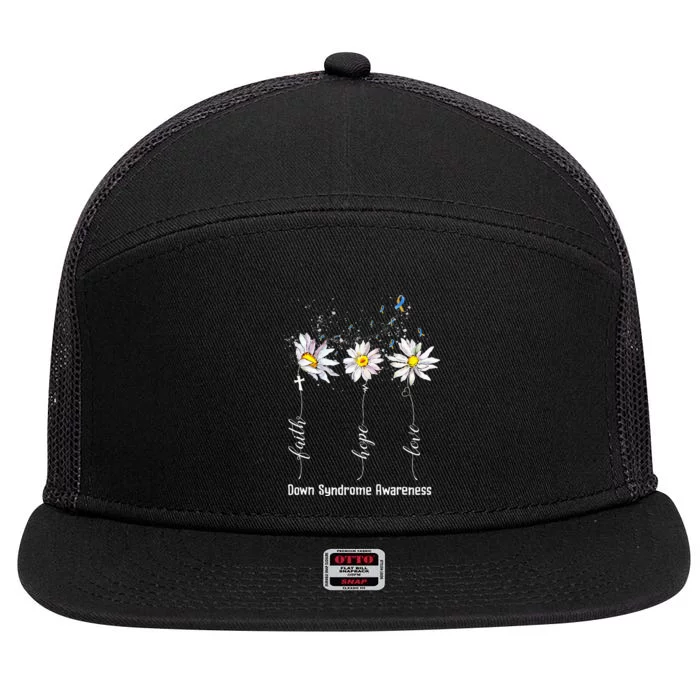 Faith Hope Love Down Syndrome Awareness Flower Gifts 7 Panel Mesh Trucker Snapback Hat