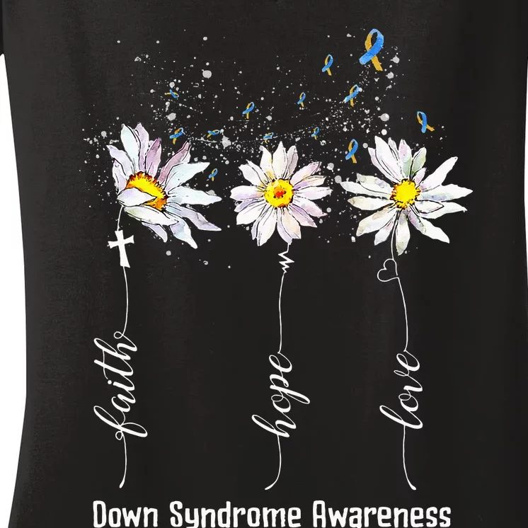 Faith Hope Love Down Syndrome Awareness Flower Gifts Women's V-Neck T-Shirt