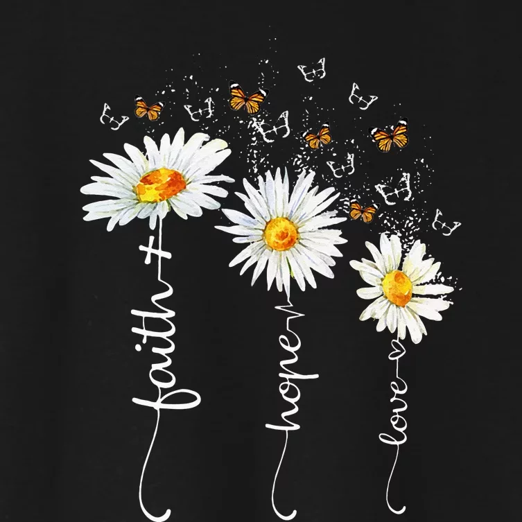 Faith & Hope & Love Butterfly Daisy Chirstian God Religious Women's Crop Top Tee