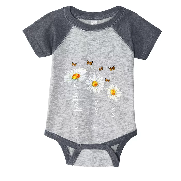 Faith & Hope & Love Butterfly Daisy Chirstian God Religious Infant Baby Jersey Bodysuit