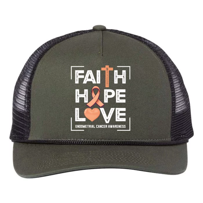 Faith Hope Love Endometrial Cancer Awareness Gift Retro Rope Trucker Hat Cap