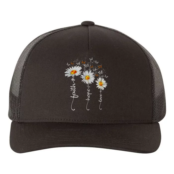 Faith Hope Love Butterfly Daisy Chirstian God Yupoong Adult 5-Panel Trucker Hat