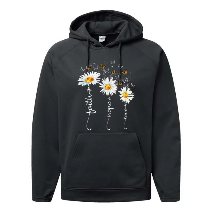 Faith & Hope & Love Butterfly Daisy Chirstian God Religious Performance Fleece Hoodie