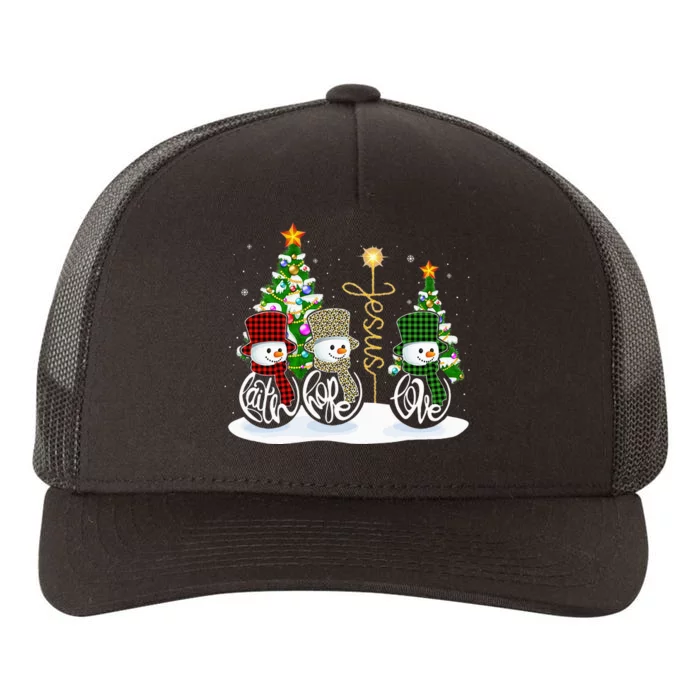 Faith Hope Love Snowman Jesus Funny Xmas Cross For Christian Yupoong Adult 5-Panel Trucker Hat