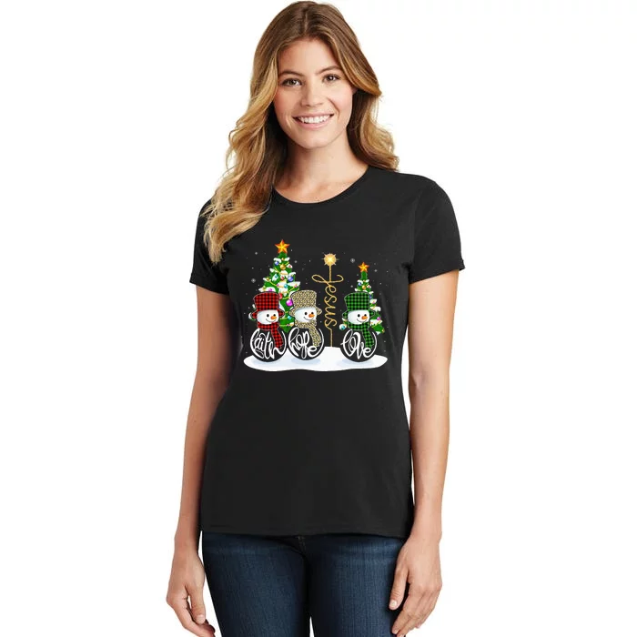 Faith Hope Love Snowman Jesus Funny Xmas Cross For Christian Women's T-Shirt