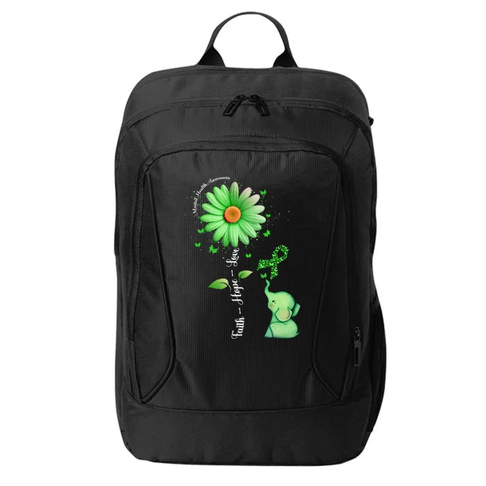 Faith Hope Love Sunflower Elephant Mental Health Awareness City Backpack