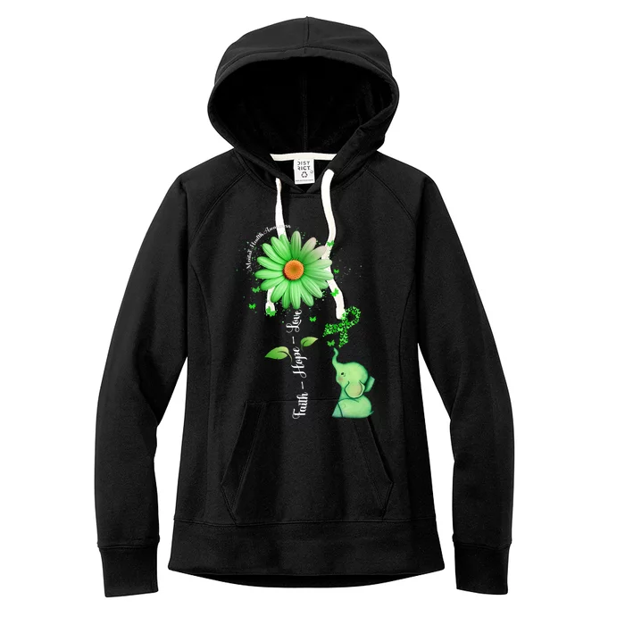 Faith Hope Love Sunflower Elephant Mental Health Awareness Women's Fleece Hoodie