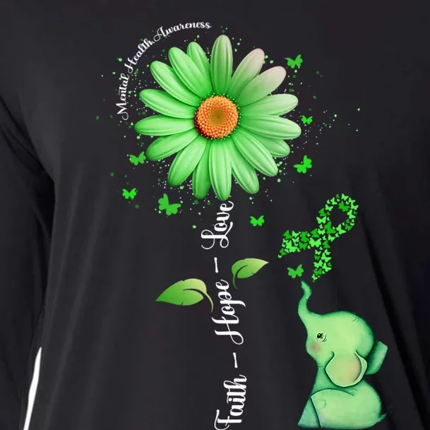 Faith Hope Love Sunflower Elephant Mental Health Awareness Cooling Performance Long Sleeve Crew