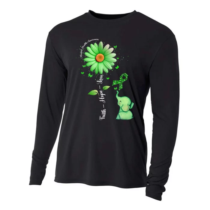 Faith Hope Love Sunflower Elephant Mental Health Awareness Cooling Performance Long Sleeve Crew