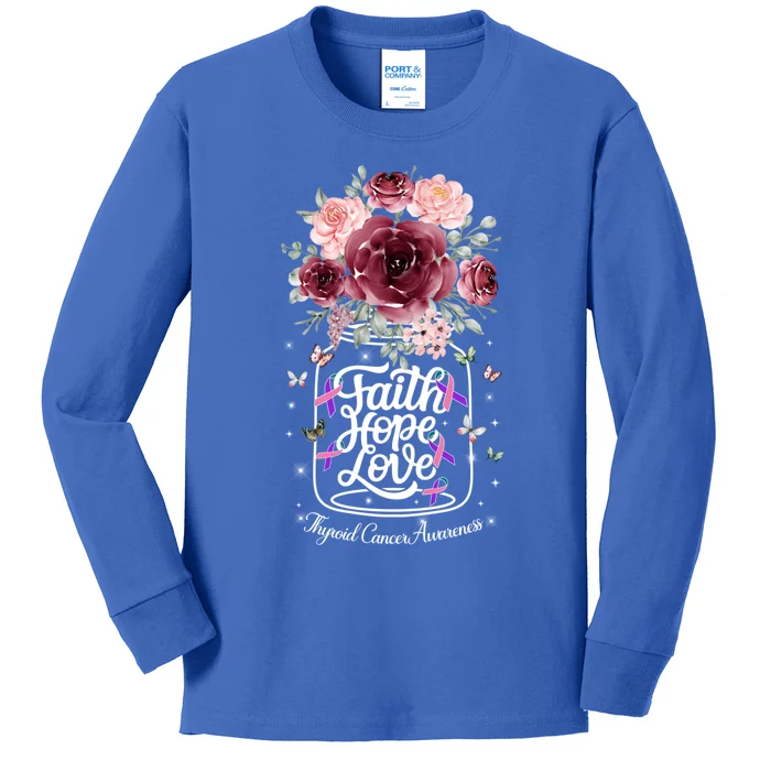 Faith Hope Love Thyroid Cancer Awareness Gift Survivor Gift Kids Long Sleeve Shirt