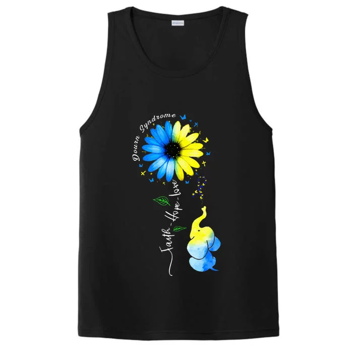 Faith Hope Love Awareness Downs Syndrome The Blue Elephant Performance Tank