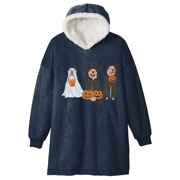 Funny Halloween Labrador Golden Retriever Ghost Dog Witch Meaningful Gift Hooded Wearable Blanket