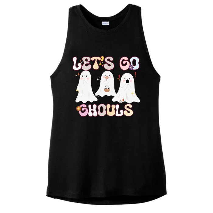 Funny Halloween Lets Go Ghouls Groovy Retro Cool Time Gift Ladies Tri-Blend Wicking Tank