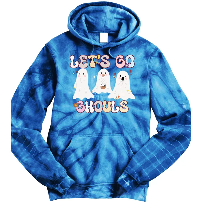 Funny Halloween Lets Go Ghouls Groovy Retro Cool Time Gift Tie Dye Hoodie