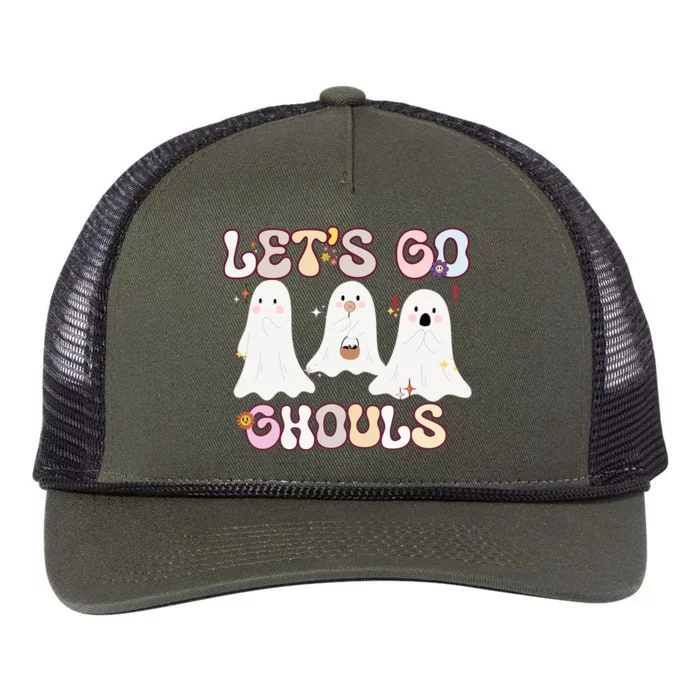 Funny Halloween Lets Go Ghouls Groovy Retro Cool Time Gift Retro Rope Trucker Hat Cap