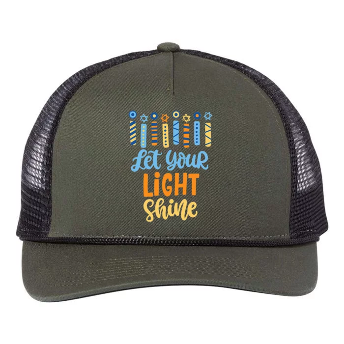 Funny Hanukkah Let Your Light Shine Menorah Retro Rope Trucker Hat Cap