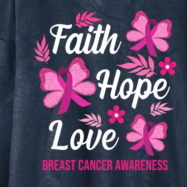 Faith Hope Love Breast Cancer Awareness Hooded Wearable Blanket