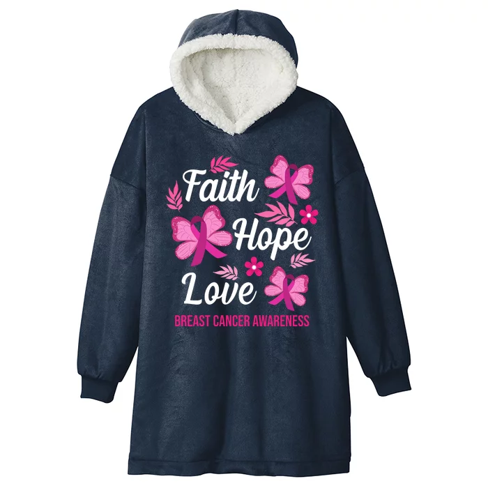 Faith Hope Love Breast Cancer Awareness Hooded Wearable Blanket